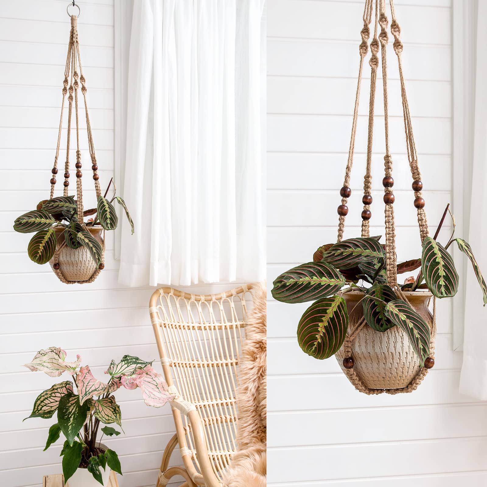 Mkono 35-inch macrame hanger for indoor or outdoor display.