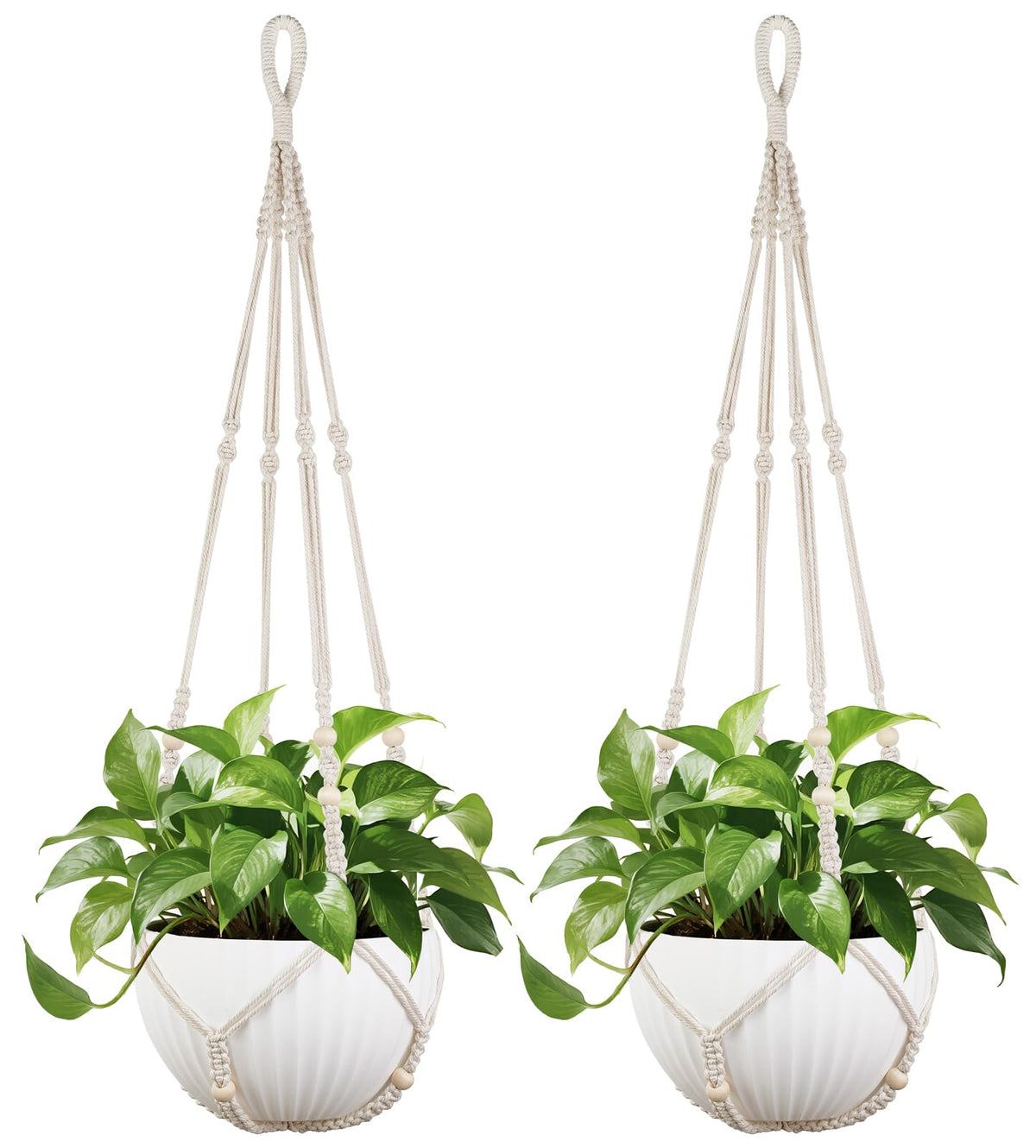 Mkono ivory 43-inch macrame plant hanger elevates large pots