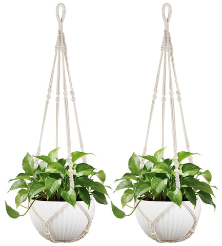 Mkono ivory 43-inch macrame plant hanger elevates large pots