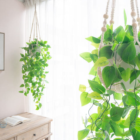 Mkono bead-detailed macrame hanger adds vintage charm to pots