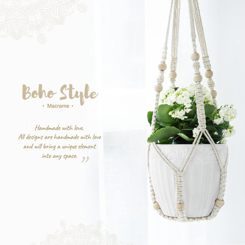 Mkono no-tassels macrame plant holder in ivory for versatile spaces.