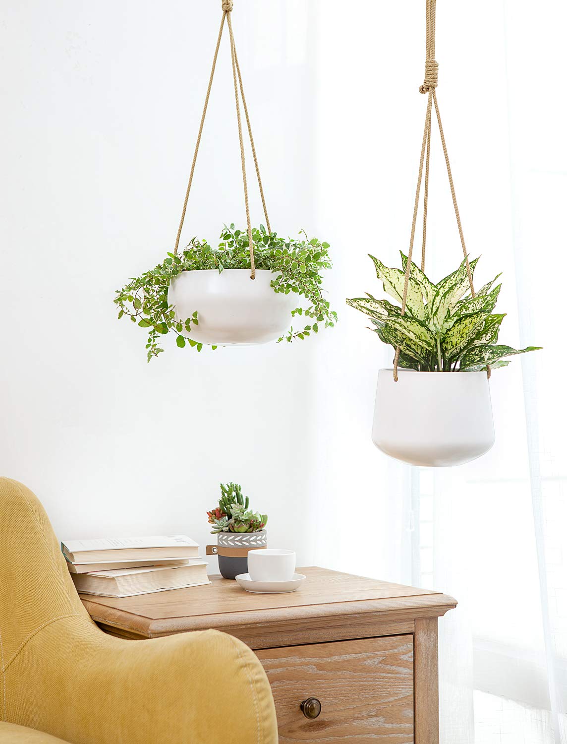 Mkono ceramic hanging planter deep 6-inch supports root growth and moisture control