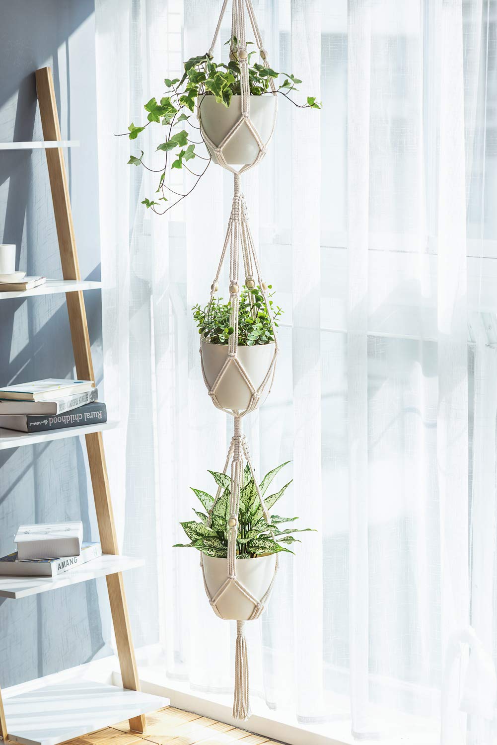 Mkono cotton rope hanging planter emphasizes soft texture for indoor greenery.