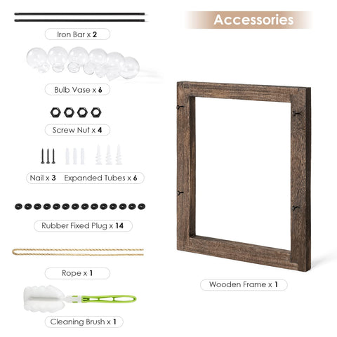 Mkono dimensions: wooden frame and bulb vases for planning layout.