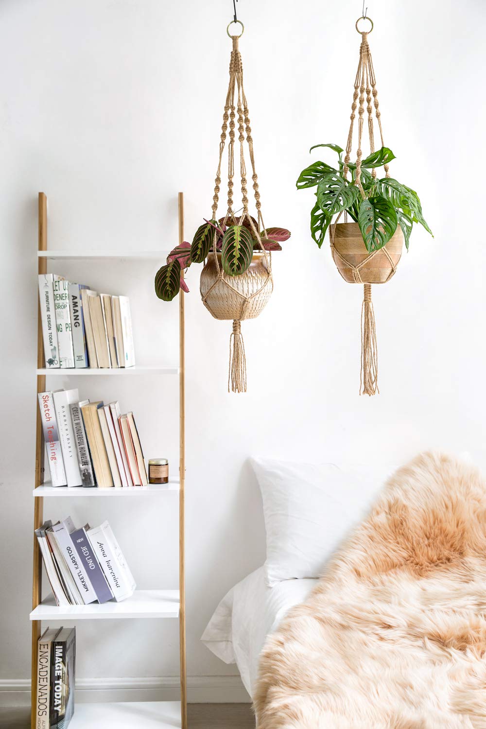 Mkono farmhouse modern macrame hanger with four legs elevates decor.
