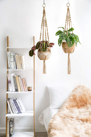 Mkono farmhouse modern macrame hanger with four legs elevates decor.