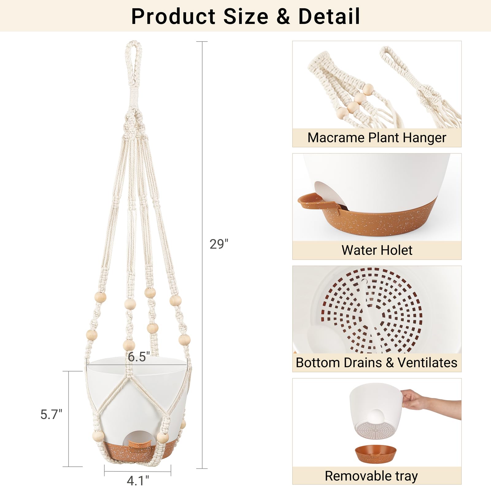 Mkono ivory macrame hanger showcasing minimalist boho style for indoor greenery.
