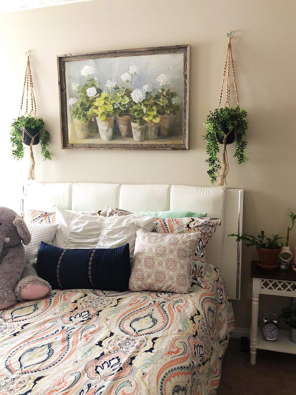 Mkono living room decor macrame hanger brings warm texture to indoor greenery.