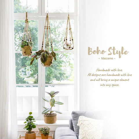 Mkono macrame hanger 29 inch close up highlights sturdy jute weave for lasting decor.