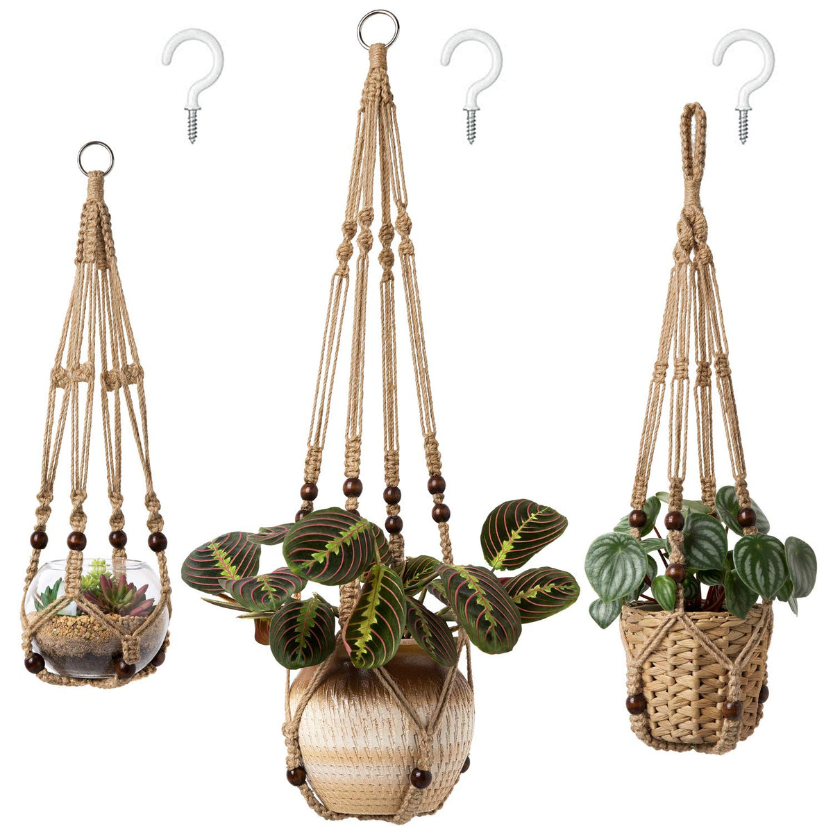 Mkono macrame hanger 35 inch on wall displays plant with stylish warmth.