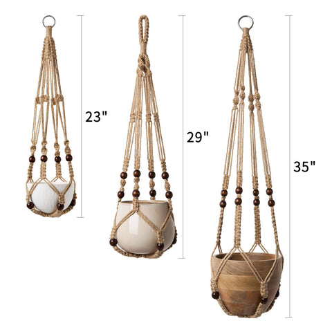 Mkono macrame hanger beads detail for a refined indoor garden vibe.