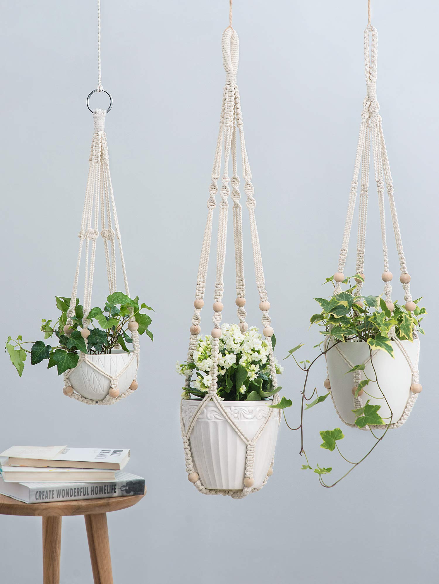 Mkono ivory macrame hanger, 23-inch, perfect for small pots on shelf