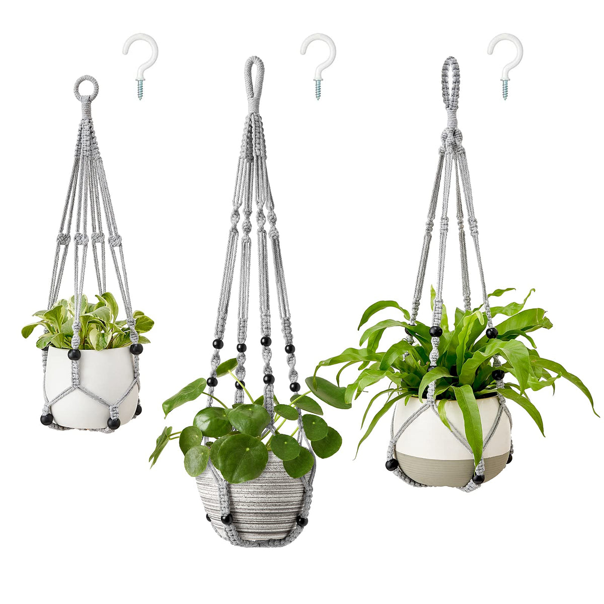 Mkono grey macrame hanger in 35-inch size, great for large pots