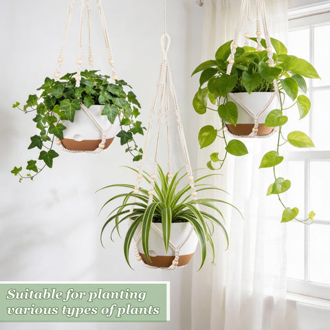 Mkono macrame hanging planter with tray for stylish indoor displays