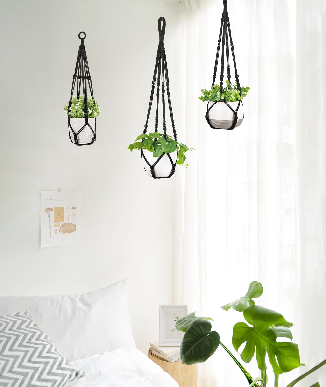 Mkono macrame plant hanger 29-inch length, versatile indoor-outdoor use.