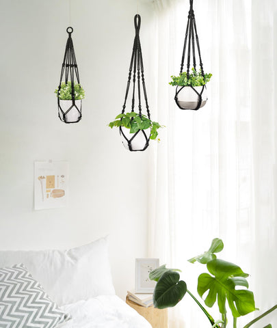 Mkono macrame plant hanger 29-inch length, versatile indoor-outdoor use.