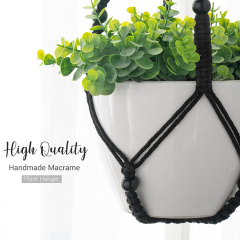 Mkono three-pack macrame hangers arranged for different pot sizes.