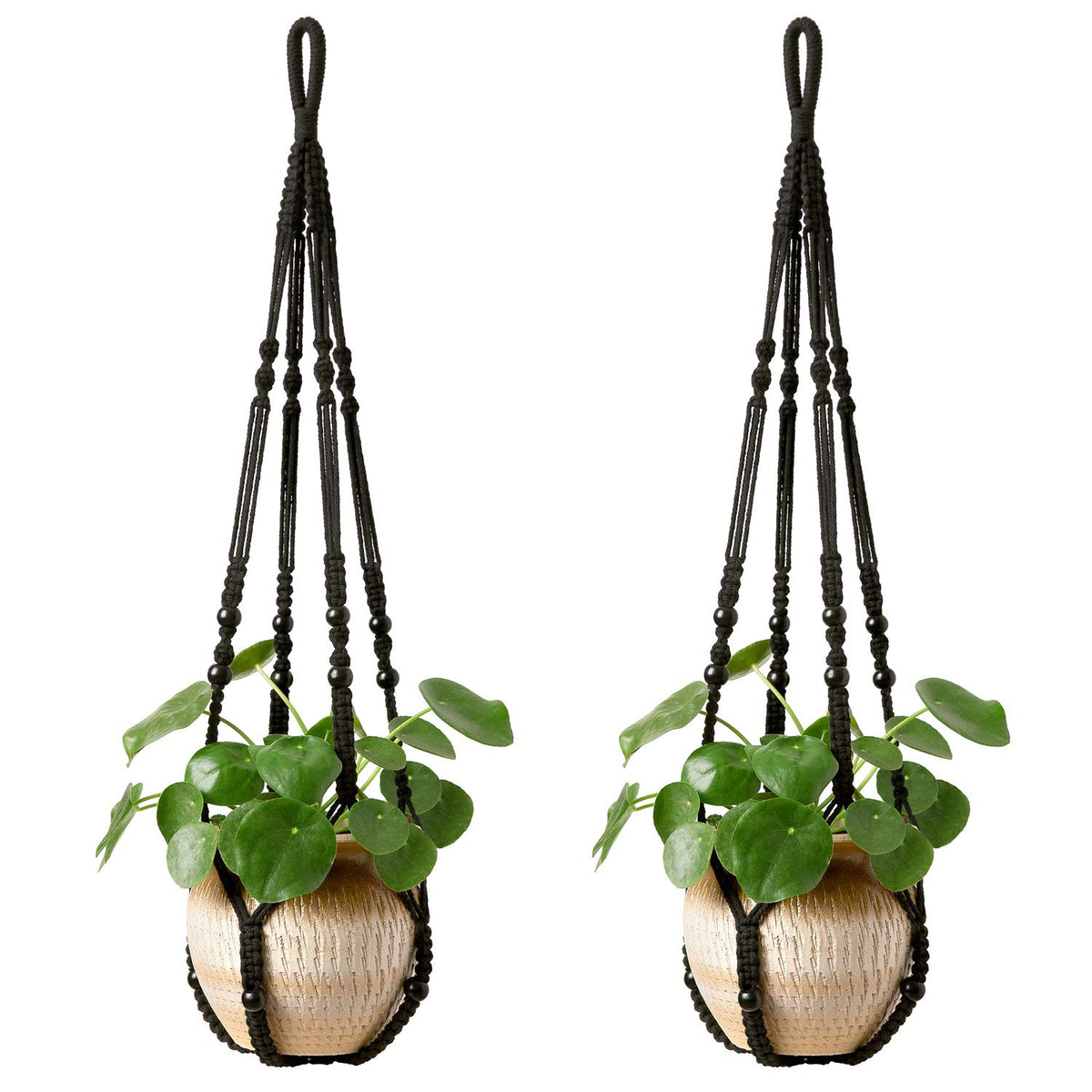 Mkono macrame plant hanger with wood beads, stylish indoor display for greenery.