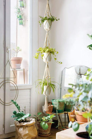 Mkono macrame plant hanger bead detail showcases wood accents and vintage charm.