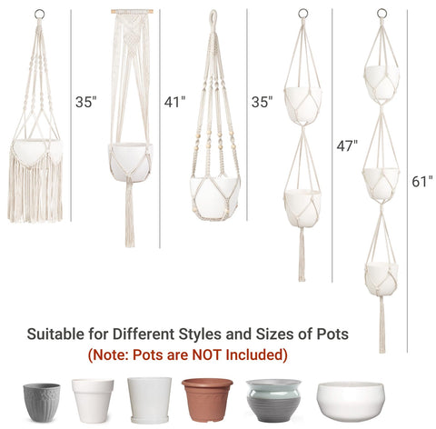 Mkono ivory macrame hanger with four lengths ideal for varying pots