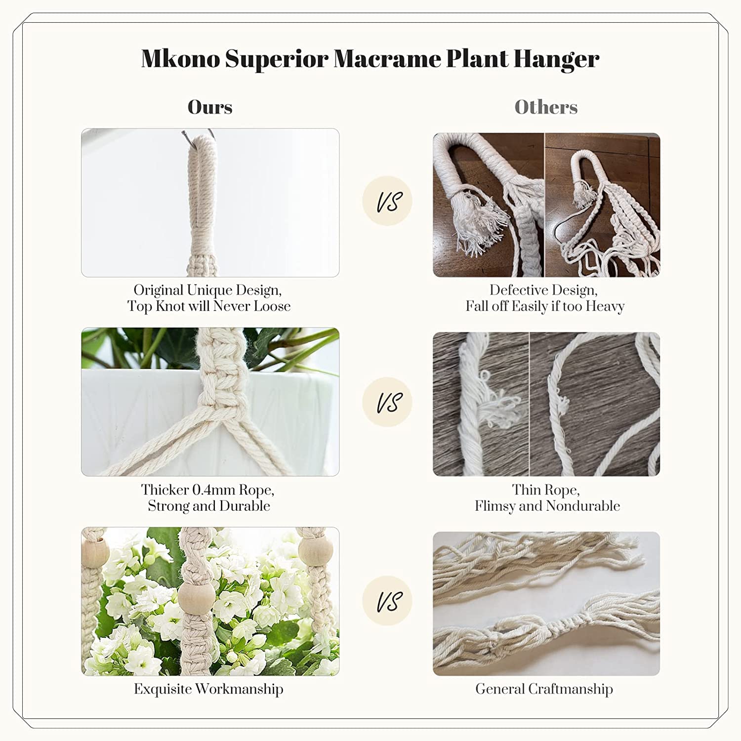 Mkono macrame hanger mounted for wall display and versatile styling