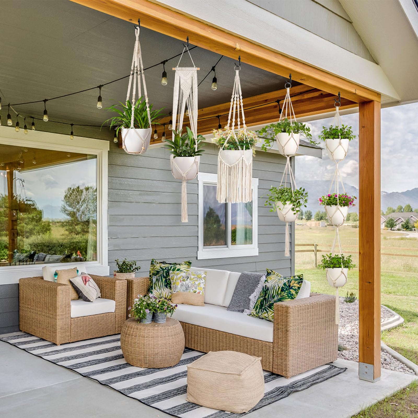 Ivory Mkono plant hanger on wall for boho decor and greenery