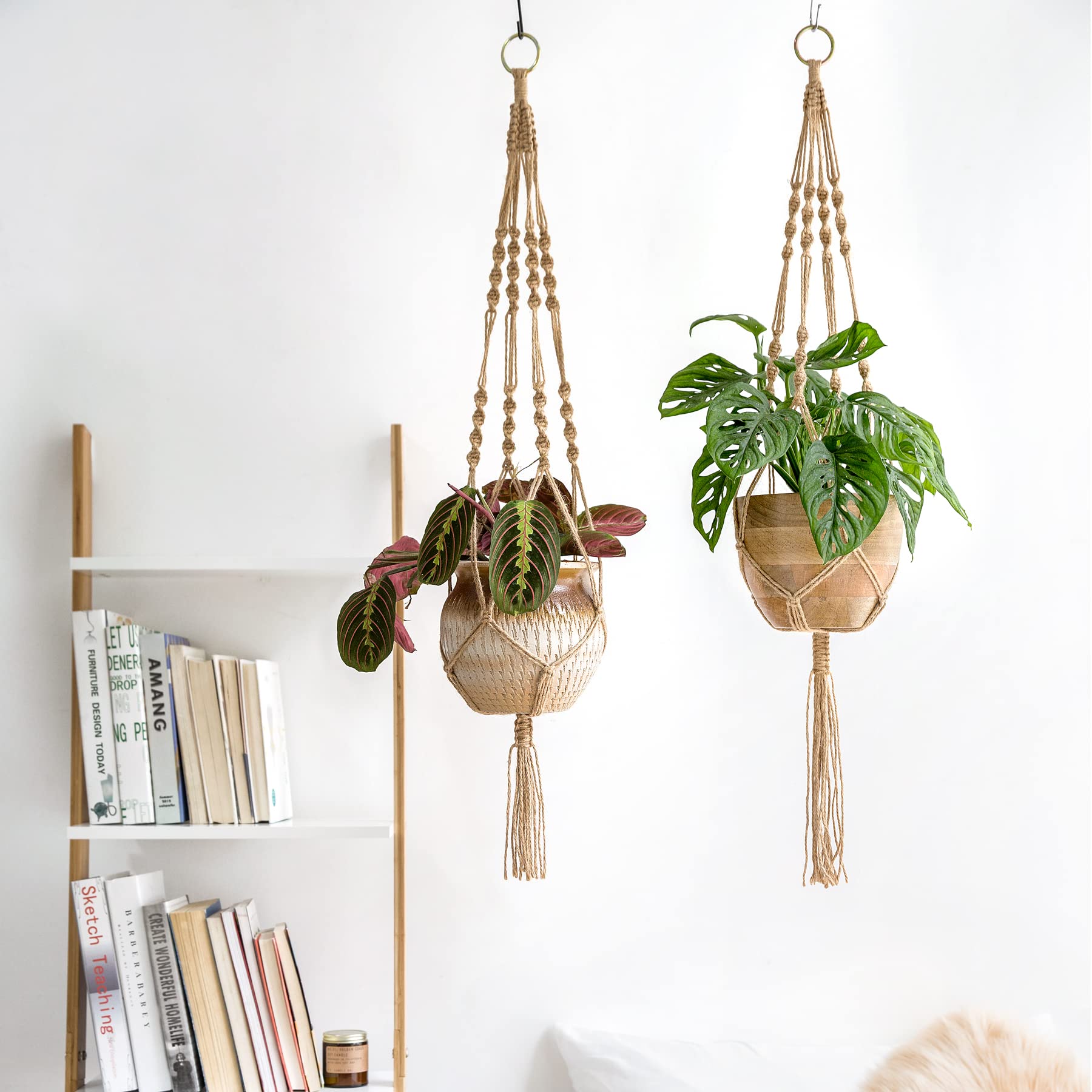 Mkono macrame plant hanger knot detail closeup, showcasing handmade weave for a stylish focal point.