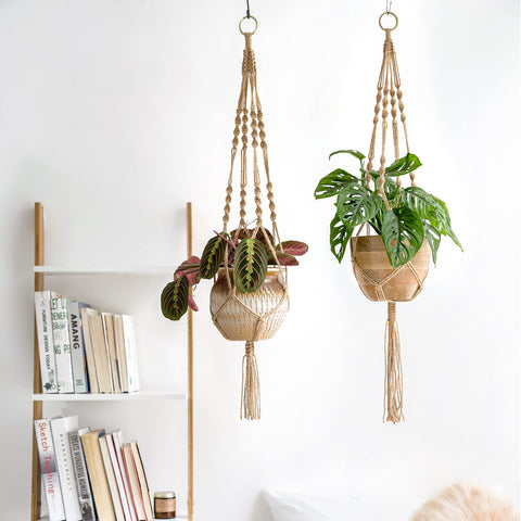 Mkono macrame plant hanger knot detail closeup, showcasing handmade weave for a stylish focal point.