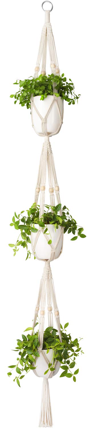 Mkono macrame plant hanger top view highlights elegant craftsmanship and space-saving design.