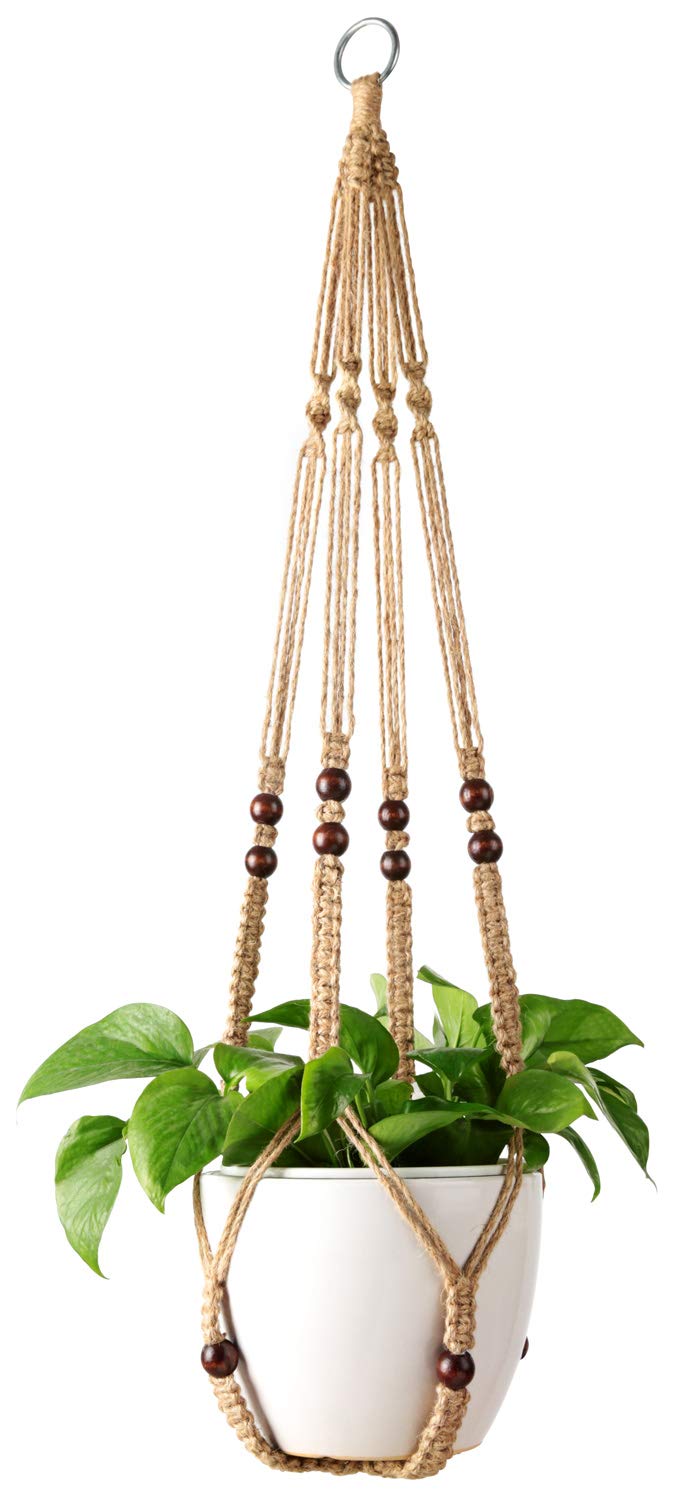 Mkono macrame plant hanger with wood beads frames your plant for stylish indoor display