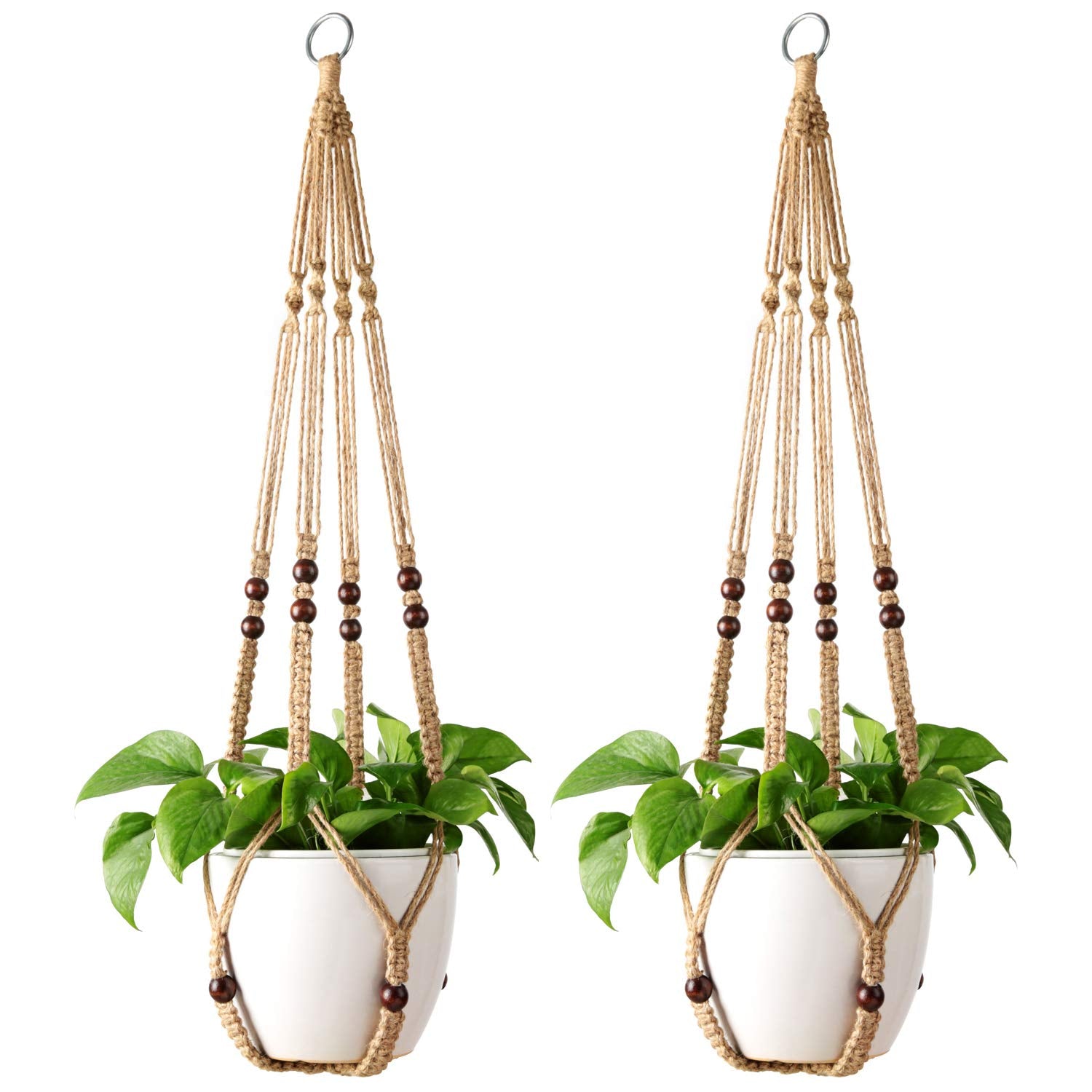 Mkono macrame plant hanger with wood beads, 35-inch length, ideal for indoor plant display.