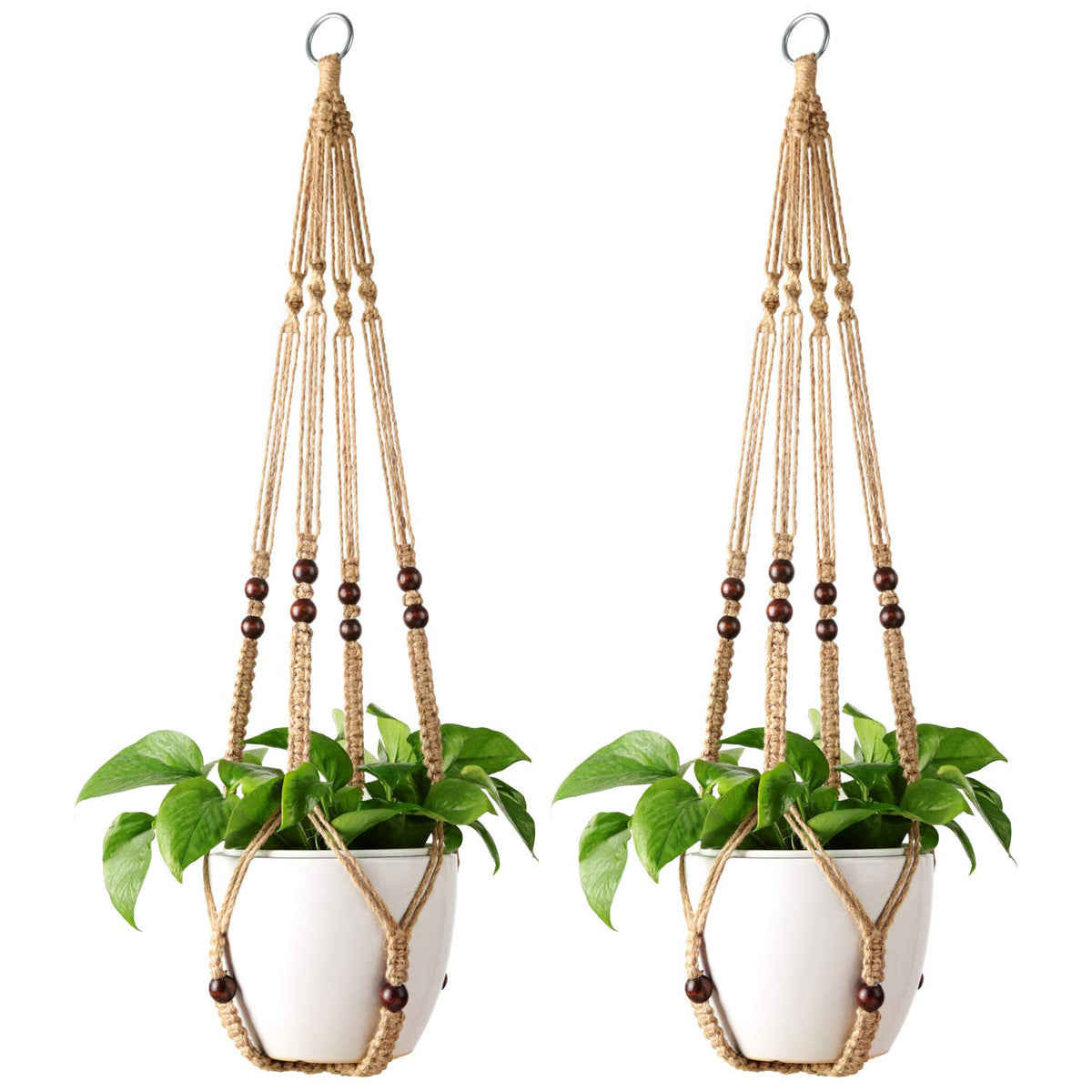Mkono macrame plant hanger with wood beads, 35-inch length, ideal for indoor plant display.