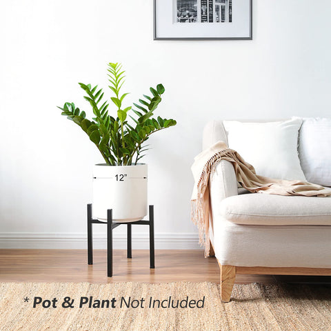 Mkono plant stand 12-inch diameter fit, visualizing easy planter compatibility and safe stability