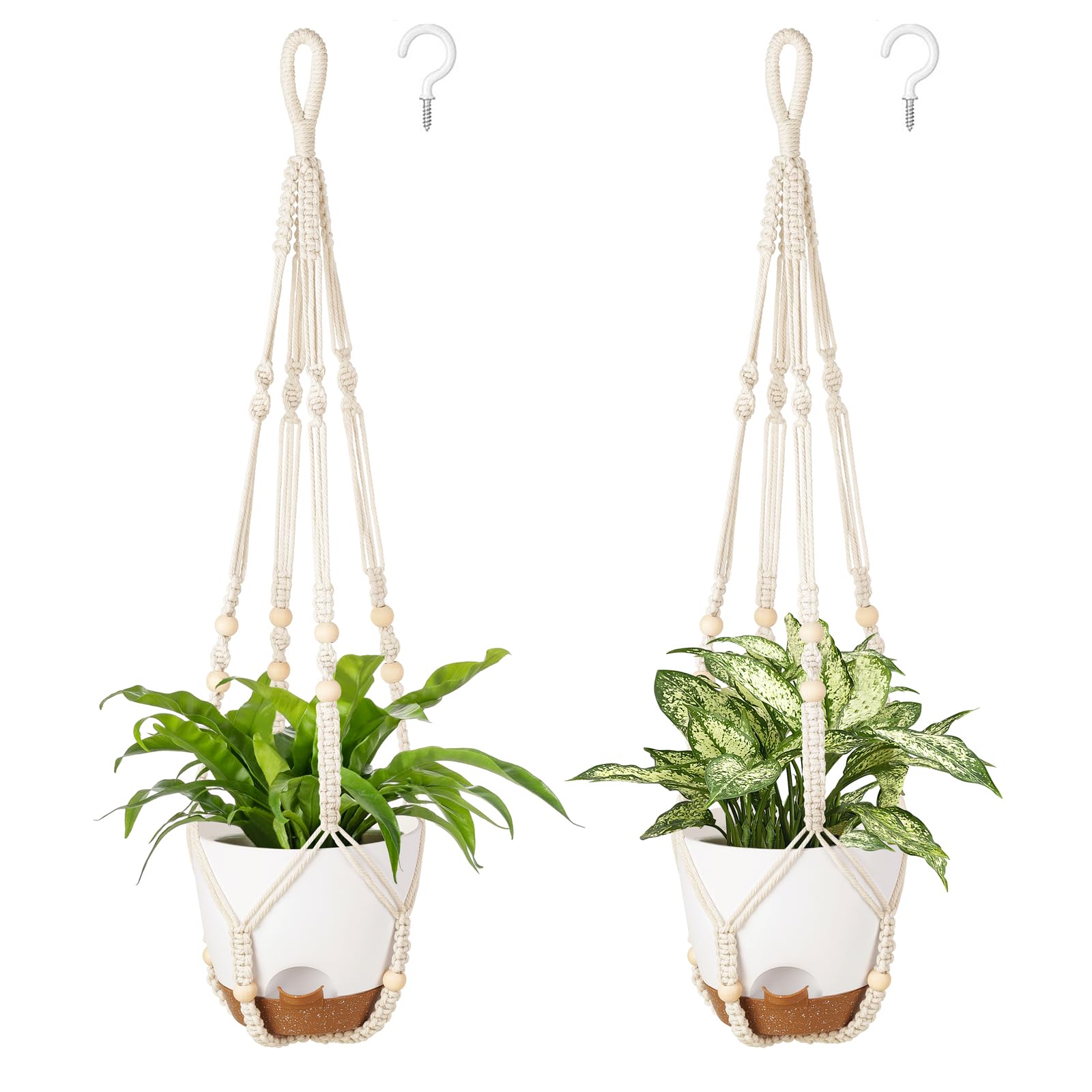 Mkono self-watering hanging planter in ivory for effortless indoor hydration.