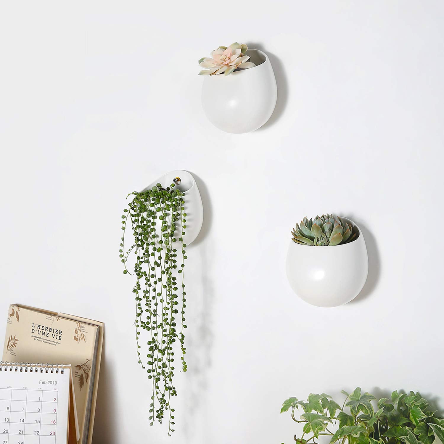 Mkono set of 3 white planters with matte ceramic finish for cohesive wall decor