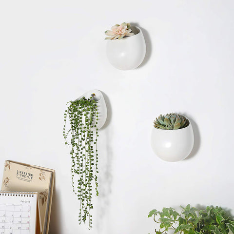Mkono set of 3 white planters with matte ceramic finish for cohesive wall decor