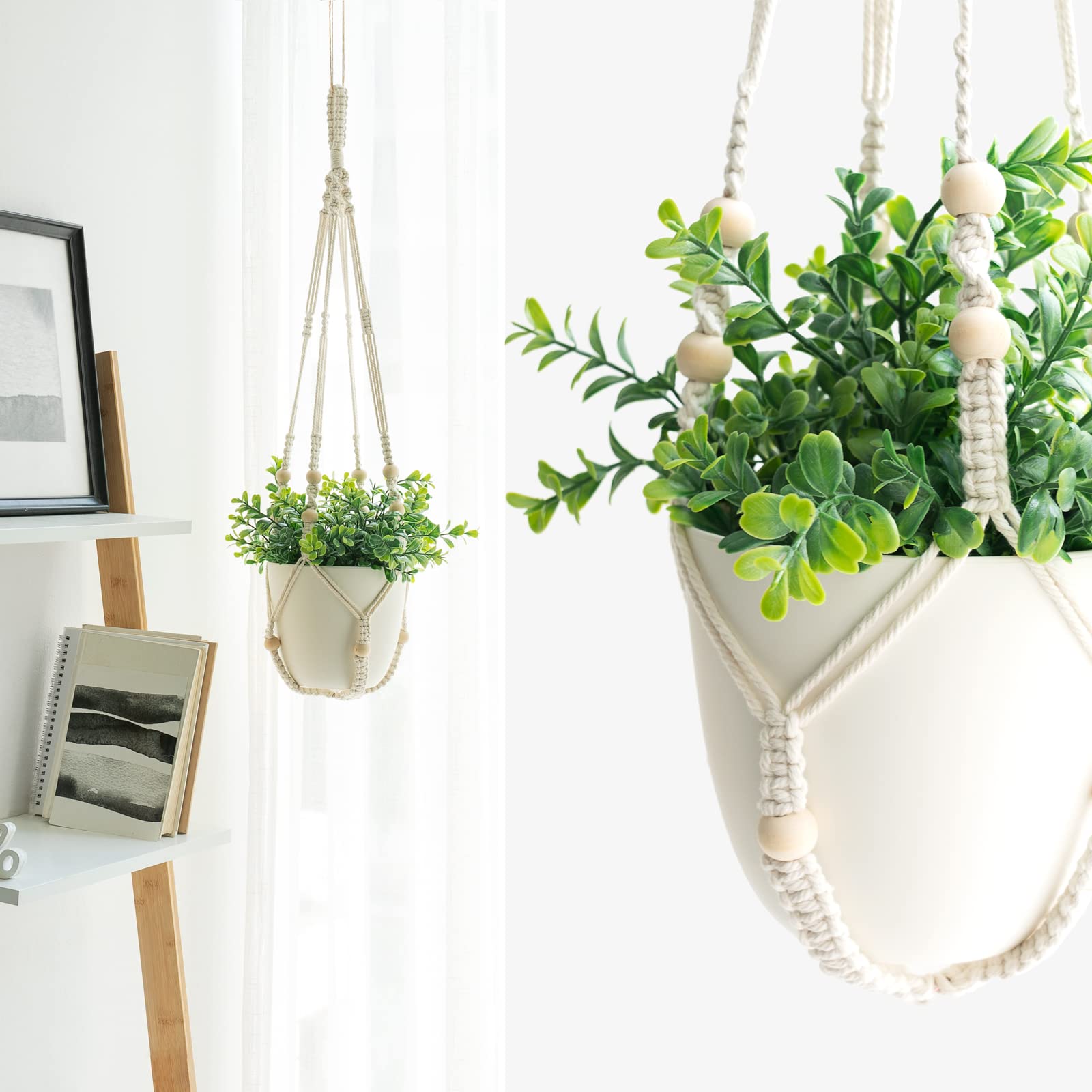 Mkono three-pack macrame hangers in ivory for versatile setups