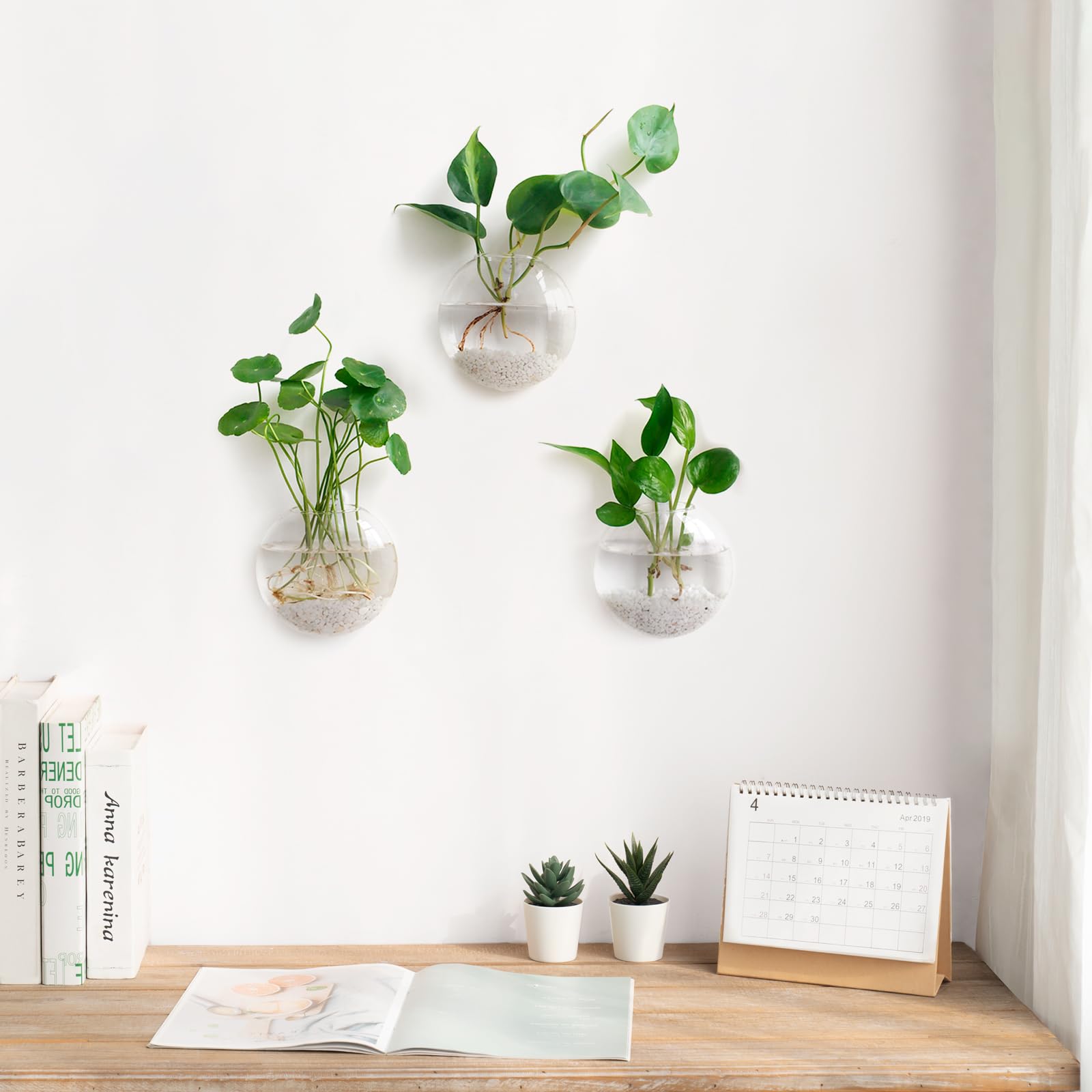 Mkono propagation station glass vase with nail hooks eases wall mounting.