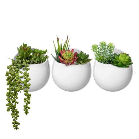 Mkono wall planter with artificial succulents, rectangular ceramic design for wall decor