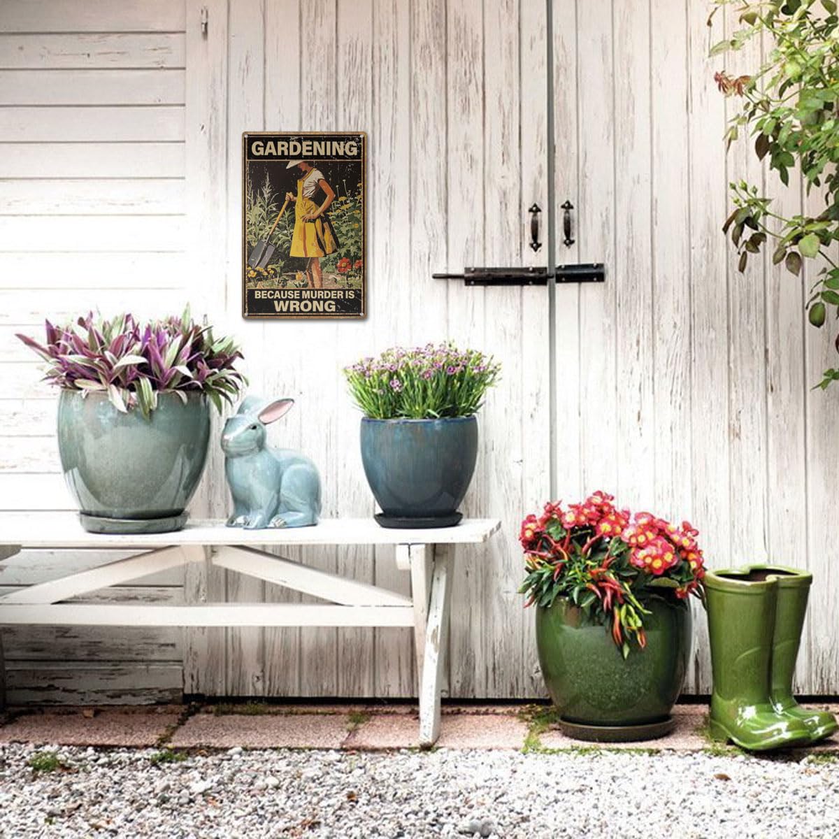 MOLESS 12x8 inch garden sign complements compact spaces
