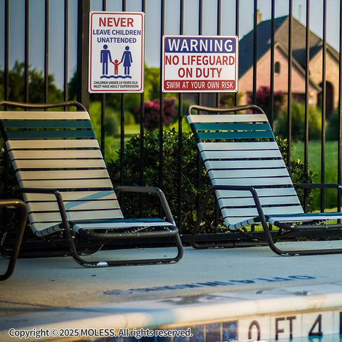 MOLESS Durable aluminum pool sign resists rust for long outdoor use