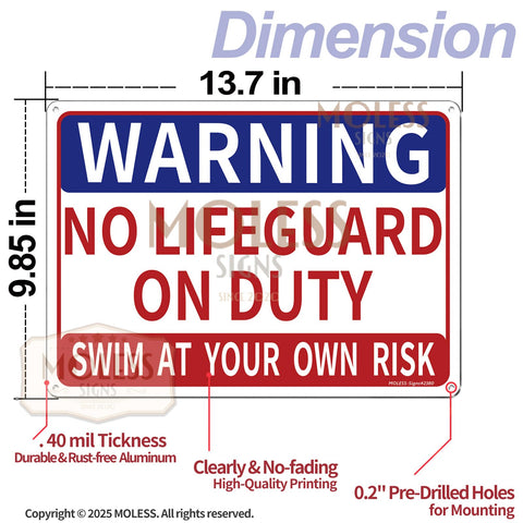 MOLESS Never Leave Children Unattended sign reminds guardians to monitor swimmers