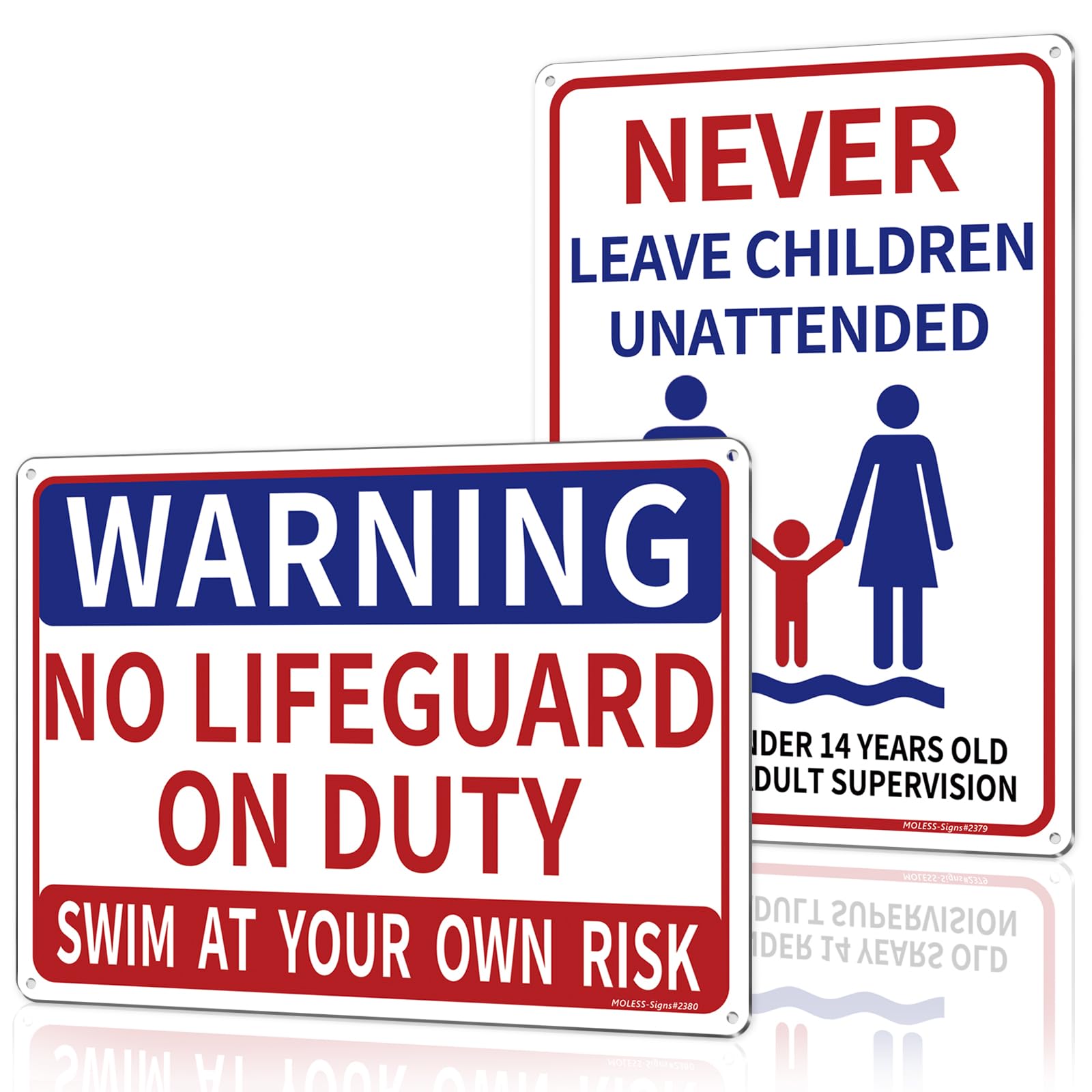 MOLESS No Lifeguard on Duty sign clearly visible for pool safety awareness