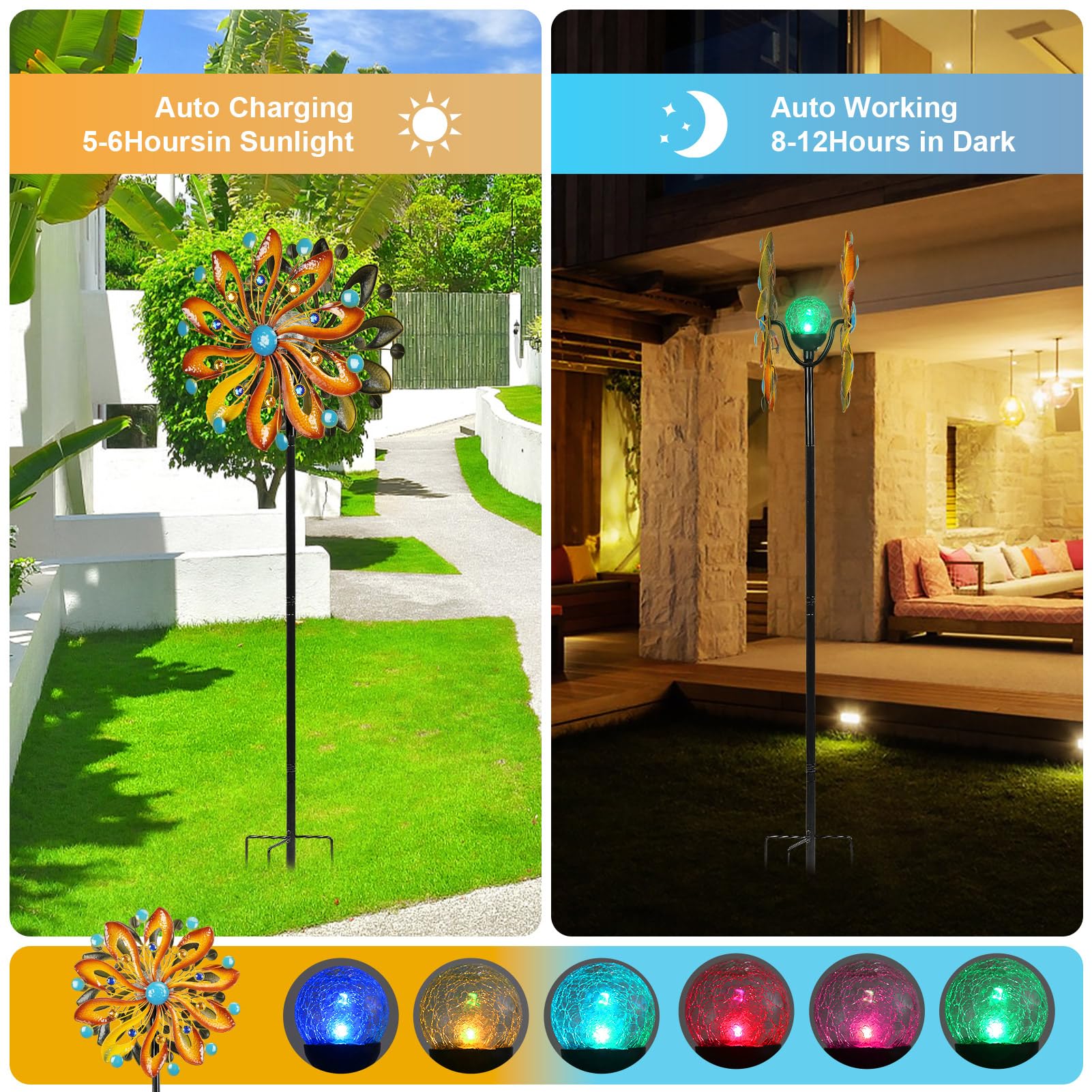 MLKNK wind spinner solar glass ball light lights evenings with color