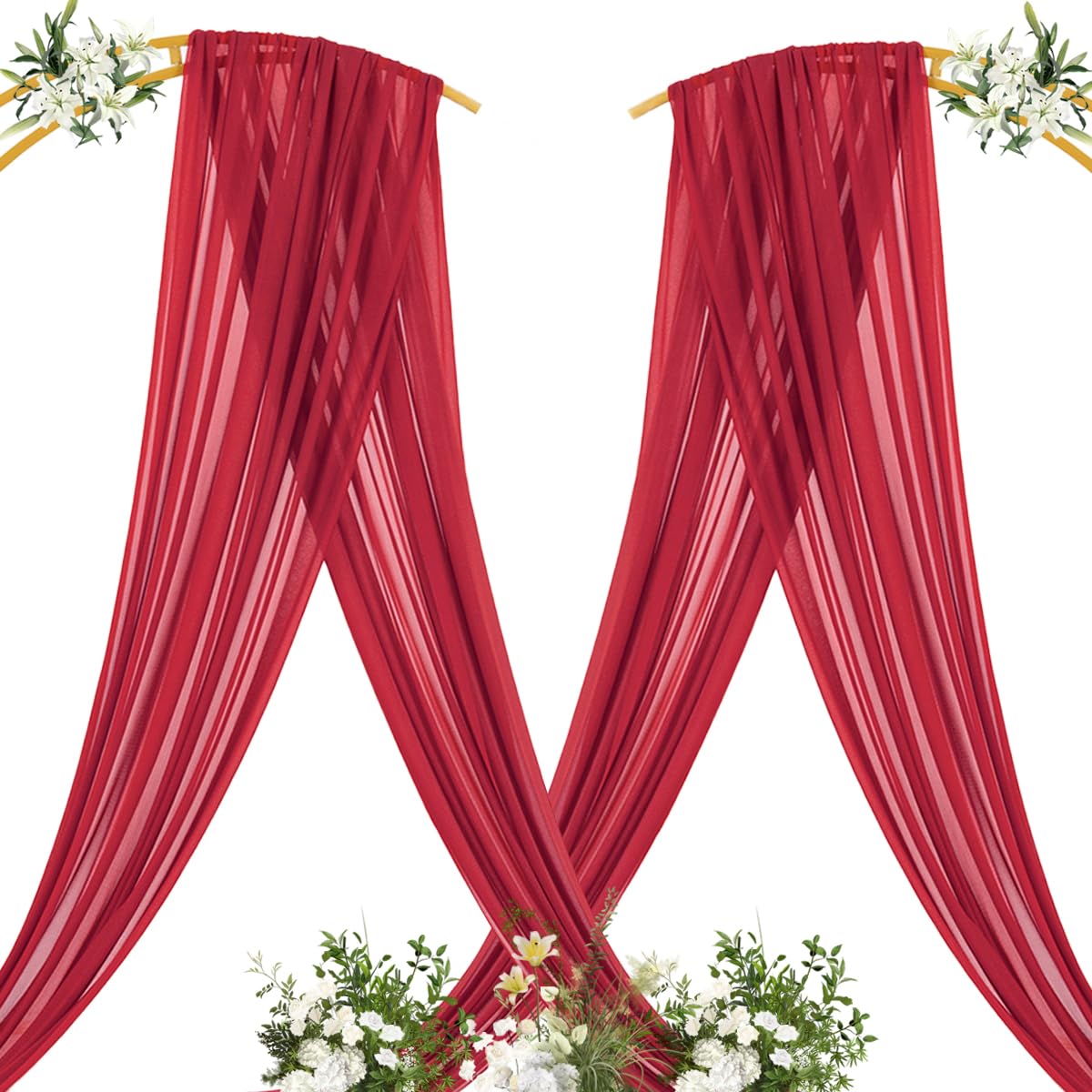 MLMC red wedding arch draping soft-light effect is ideal for photos.