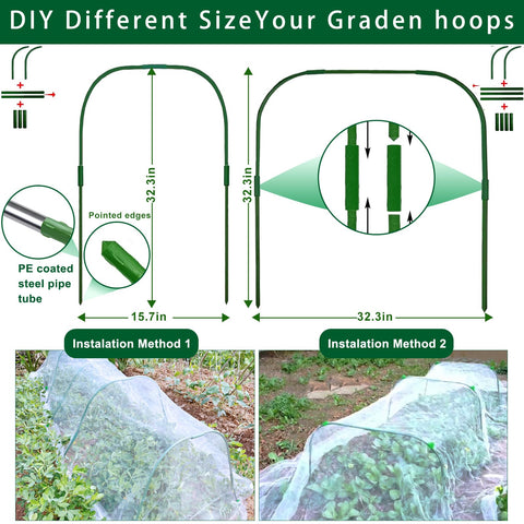MLYKJ plastic-coated steel garden hoops resist rust for outdoor use.