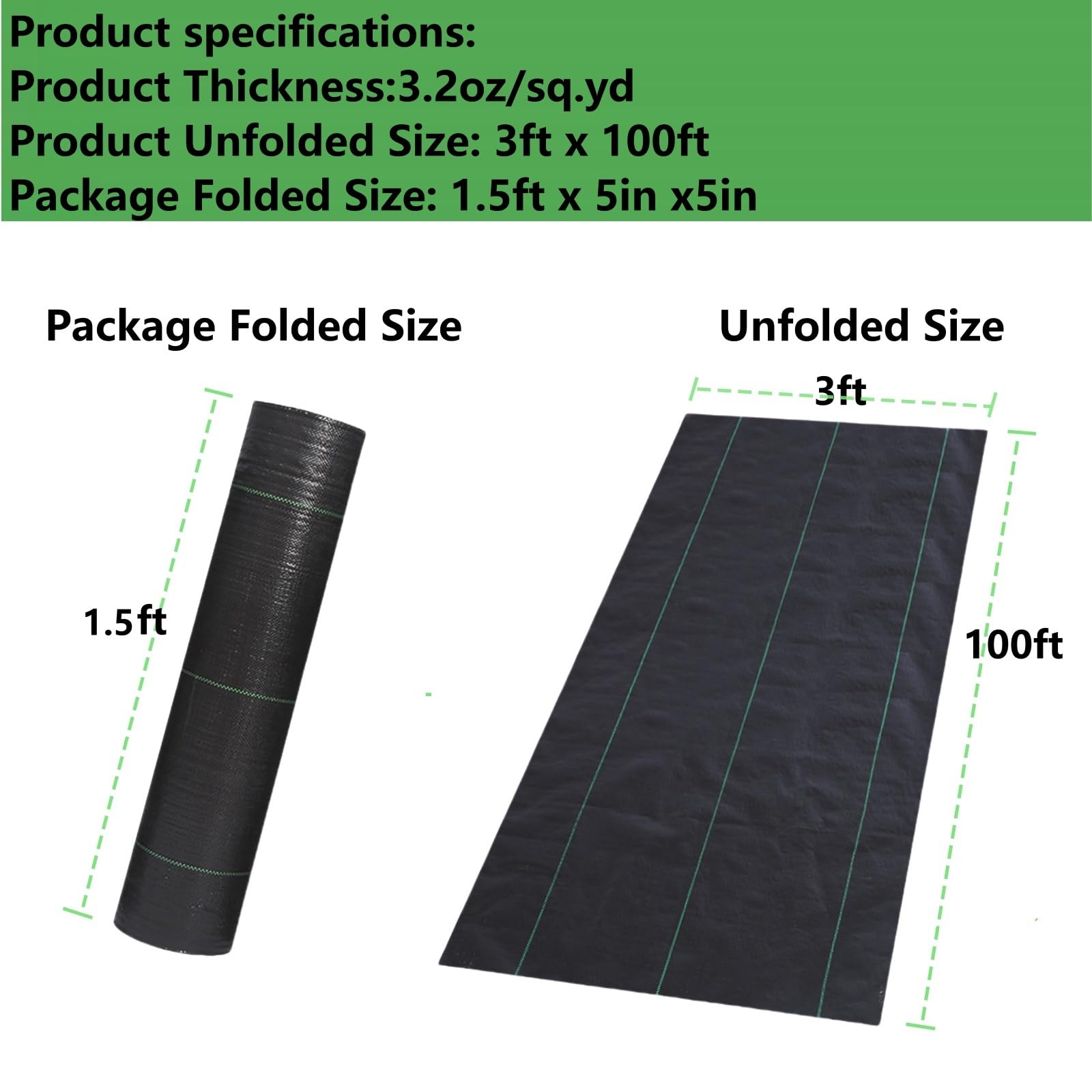 MLZPU heavy-duty weed barrier landscape fabric designed for sun protection and weed suppression in beds.