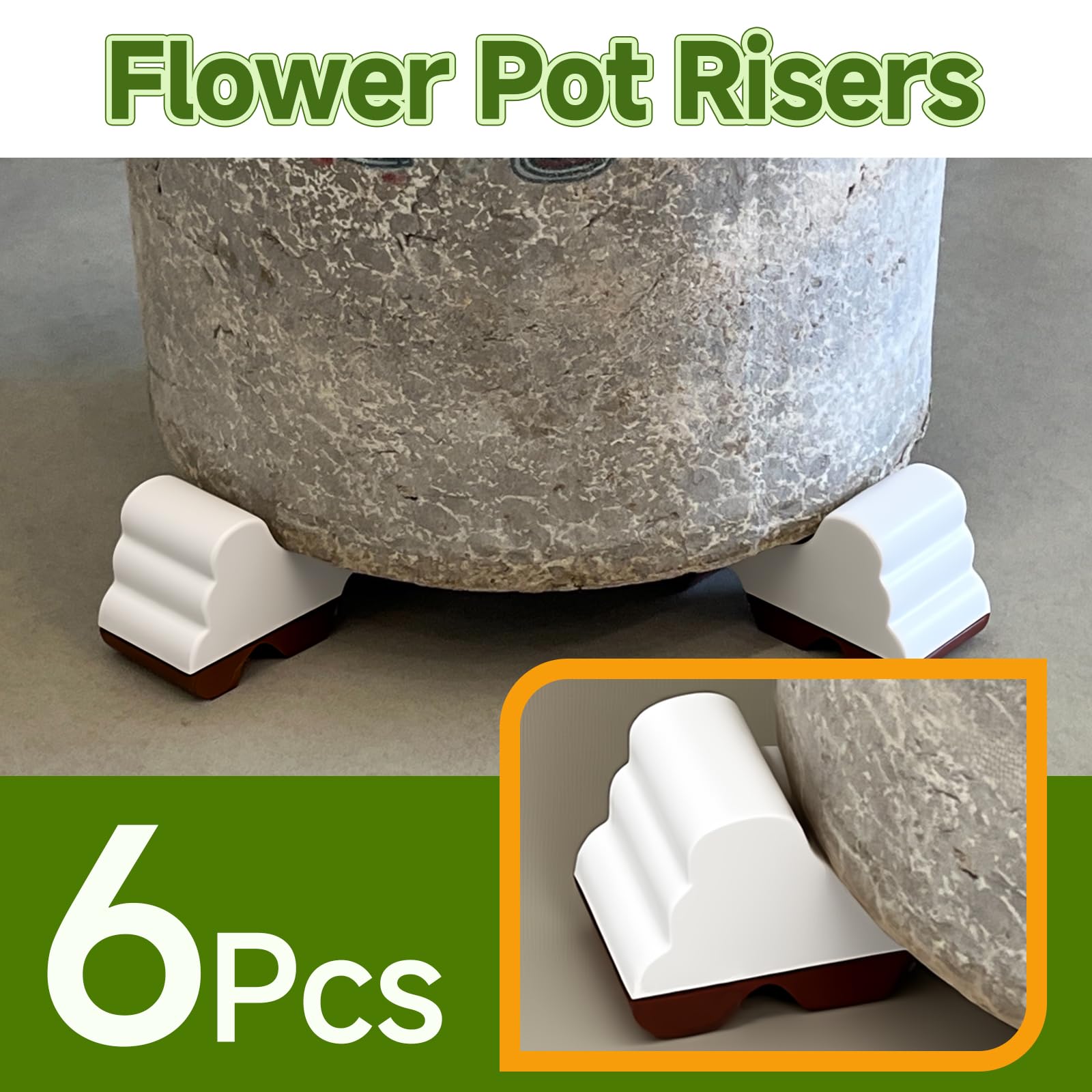 Sturdy resin pot feet provide stable support for outdoor planters.