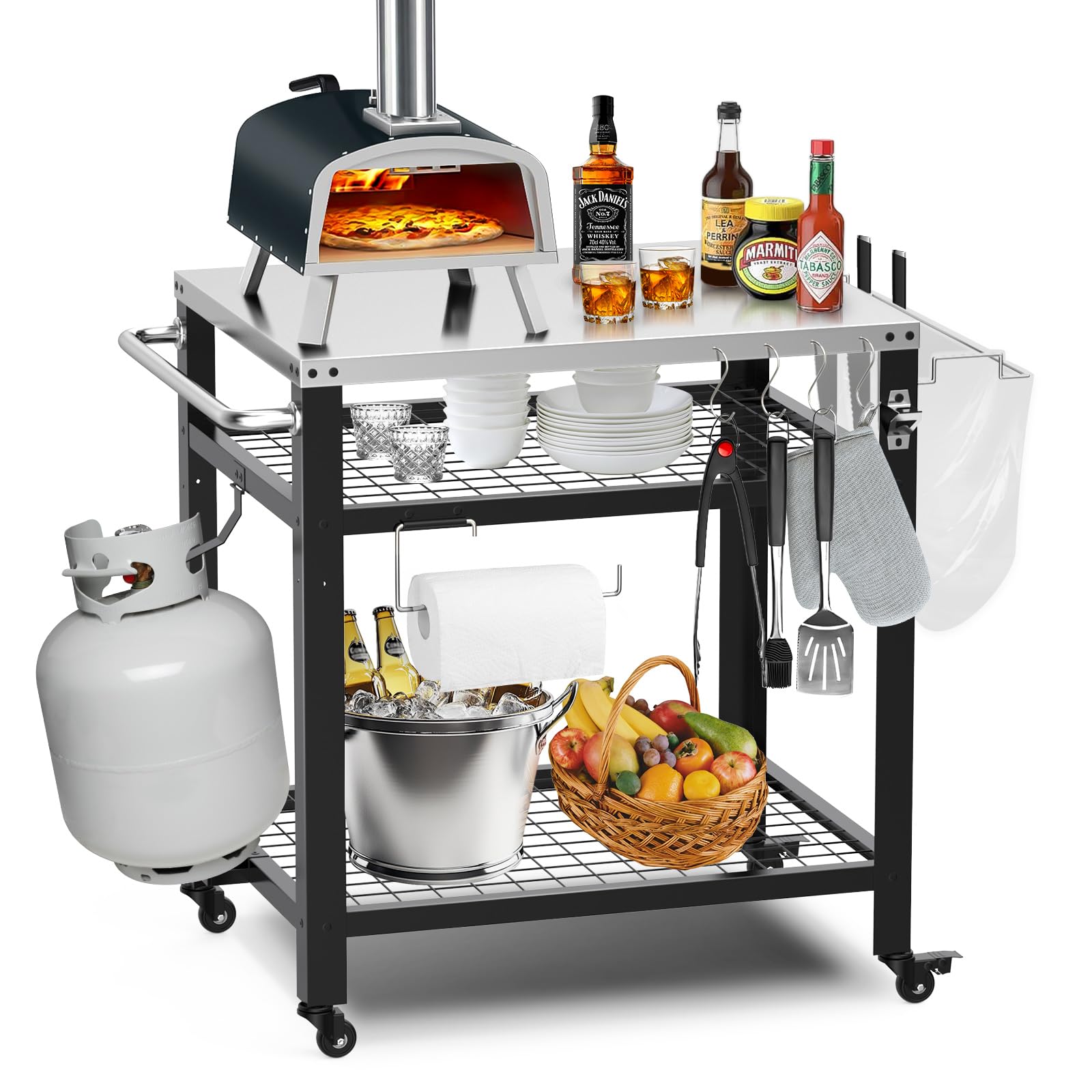 M METERXITY stainless-steel pizza table for sturdy outdoor prep space