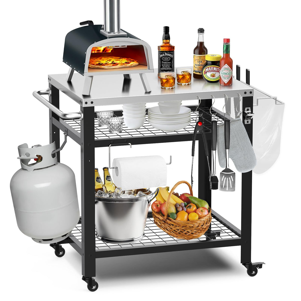 M METERXITY stainless-steel pizza table for sturdy outdoor prep space